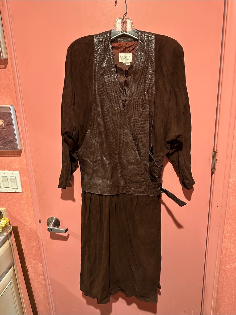 Vintage Vakko  1980’s Brown Suede & Leather Wrap Jacket
